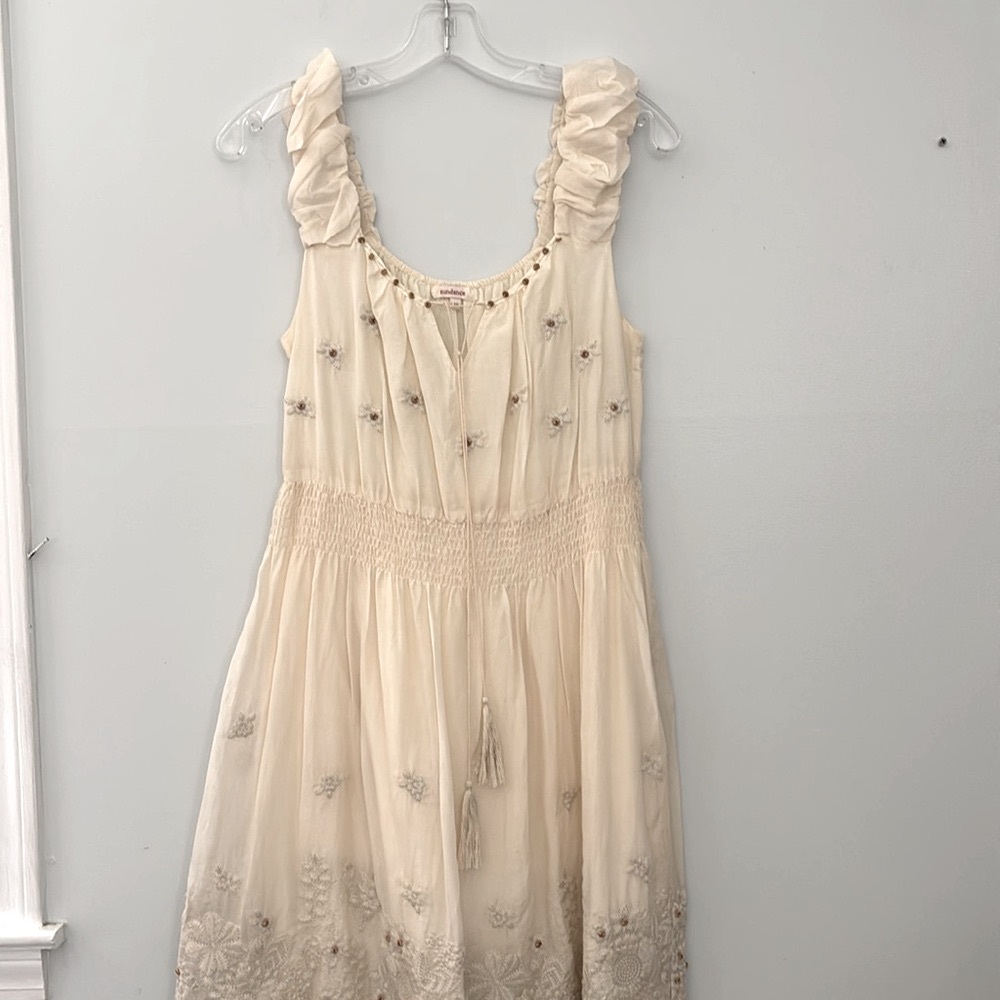Sundance Ivory boho embroidered flowers crochet Sleeveless Dress Size‎ M NWOT - Picture 3 of 13